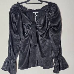 NWT Lucy Paris Womens Y2K Baby Doll Satin  Peasant Top Size Small Bell‎ Sleeve